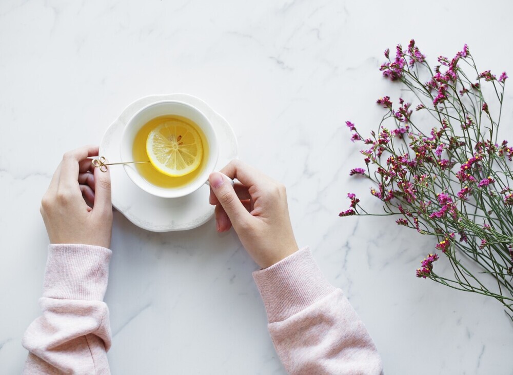 enjoying a cup of tea