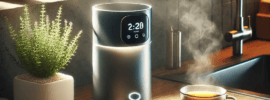 a smart tea brewer on a kitchen table