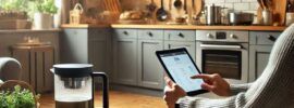 a person controlling a tea brewer through a tablet