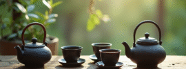 traditional tea kettles and cups